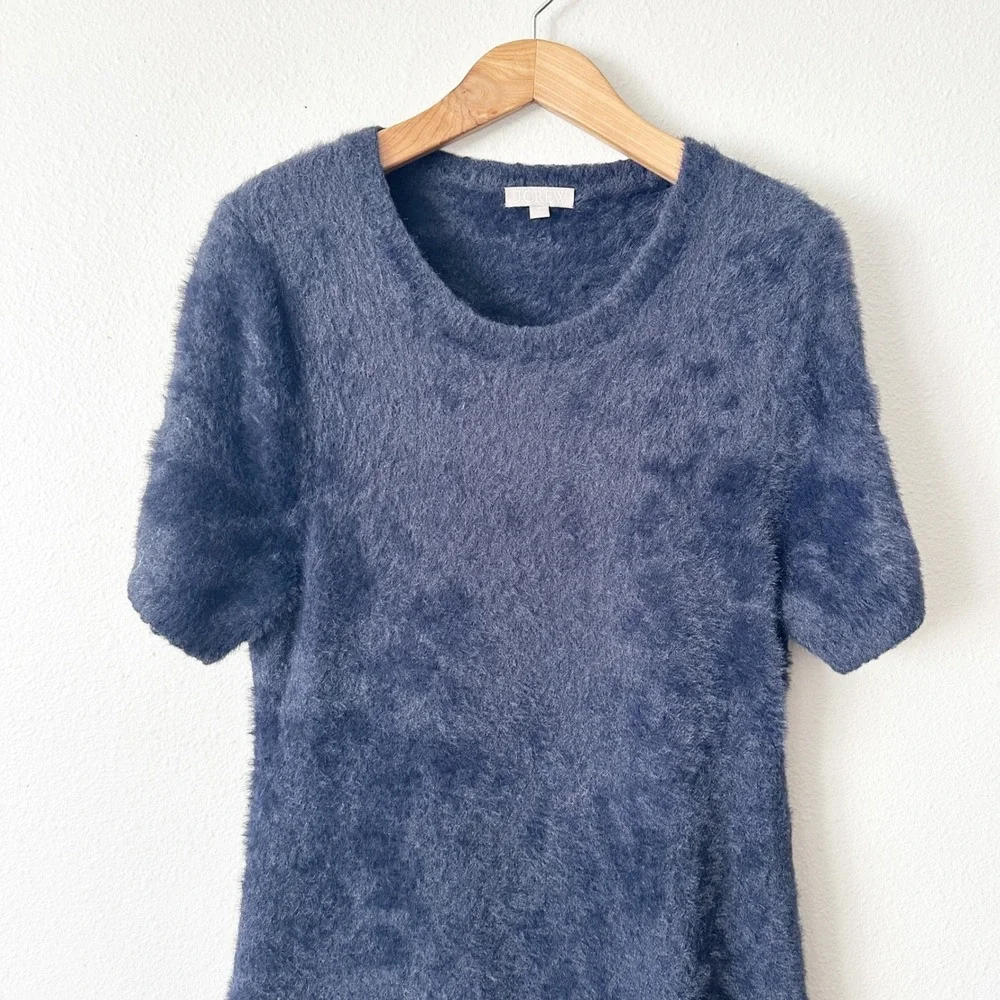 J. Crew Brushed Yarn‎ Fuzzy Knit Cozy Short Sleeve Dress Navy Blue Plus Size 2X